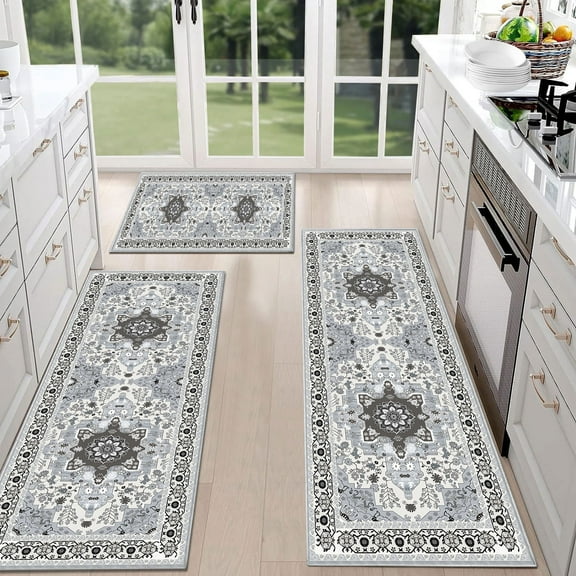 TECHVIDA Kitchen Rug Set 3 Piece,Non Slip Machine Washable Kitchen Mats,Boho Farmhouse Hallway Doormat for Home Decor