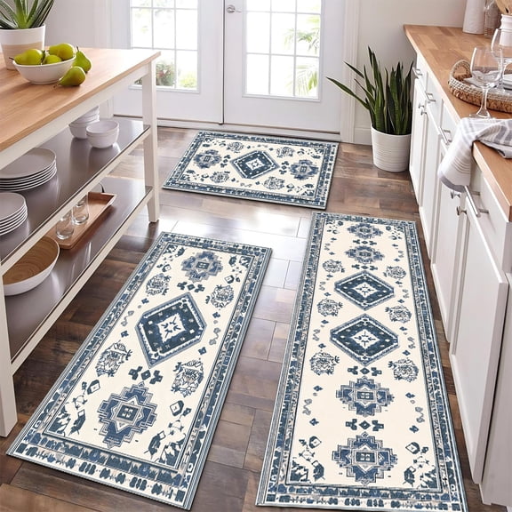 TECHVIDA Kitchen Rug Set 3 Piece,Non Slip Machine Washable Kitchen Rugs,Farmhouse Hallway Door Rugs for Home Floor