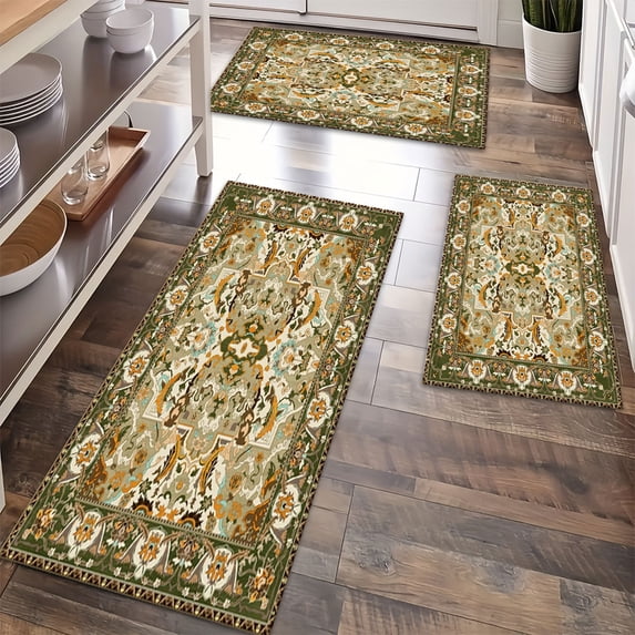 TECHVIDA Kitchen Rug Set 3 Piece,Non Slip Machine Washable Kitchen Rugs,Farmhouse Hallway Door Rugs for Home Floor
