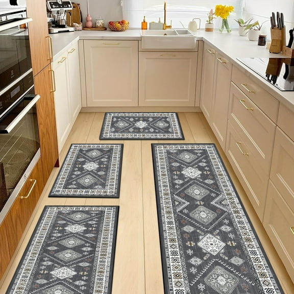 TECHVIDA Kitchen Rugs 4 Piece,kitchen mats for floor,Non-Slip Machine Washable Rugs,Boho Vintage Kitchen Mat for Hallway Laundry Room Sink