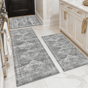 TECHVIDA Kitchen Rugs 3 Piece Set,Non Slip Machine Washable Kitchen Mats,Boho Vintage Abstract Kitchen Carpet for Farmhouse Living Room Hallway