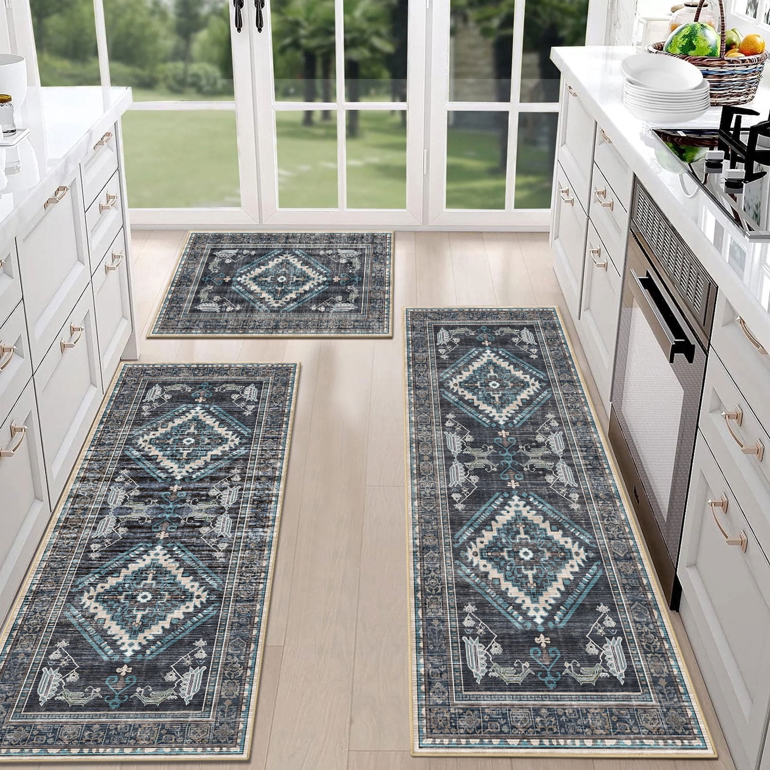 TECHVIDA Kitchen Rugs 3 Piece Set,Non Slip Machine Washable Kitchen Rug ...