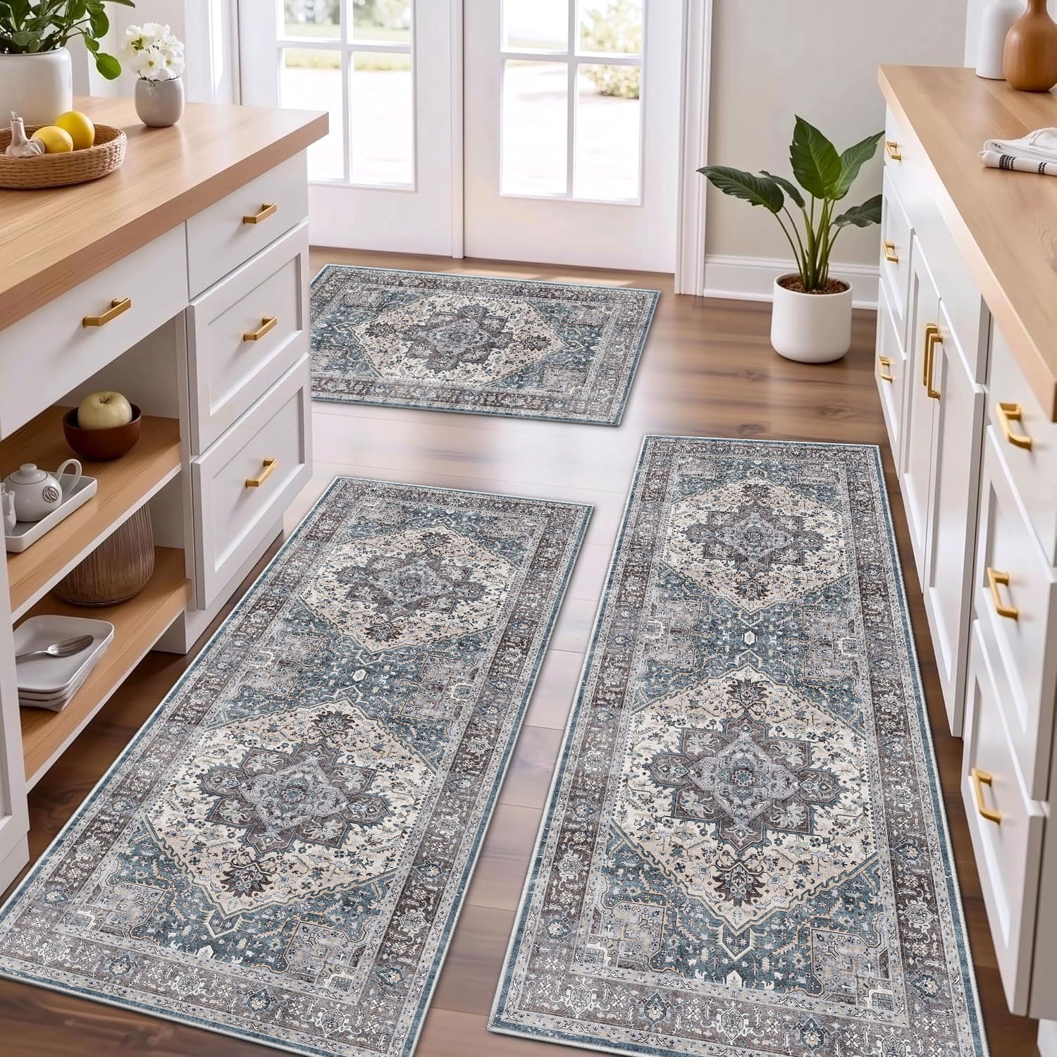 TECHVIDA Kitchen Rugs Set 3 Piece,Non Slip Machine Washable Kitchen Rug ...