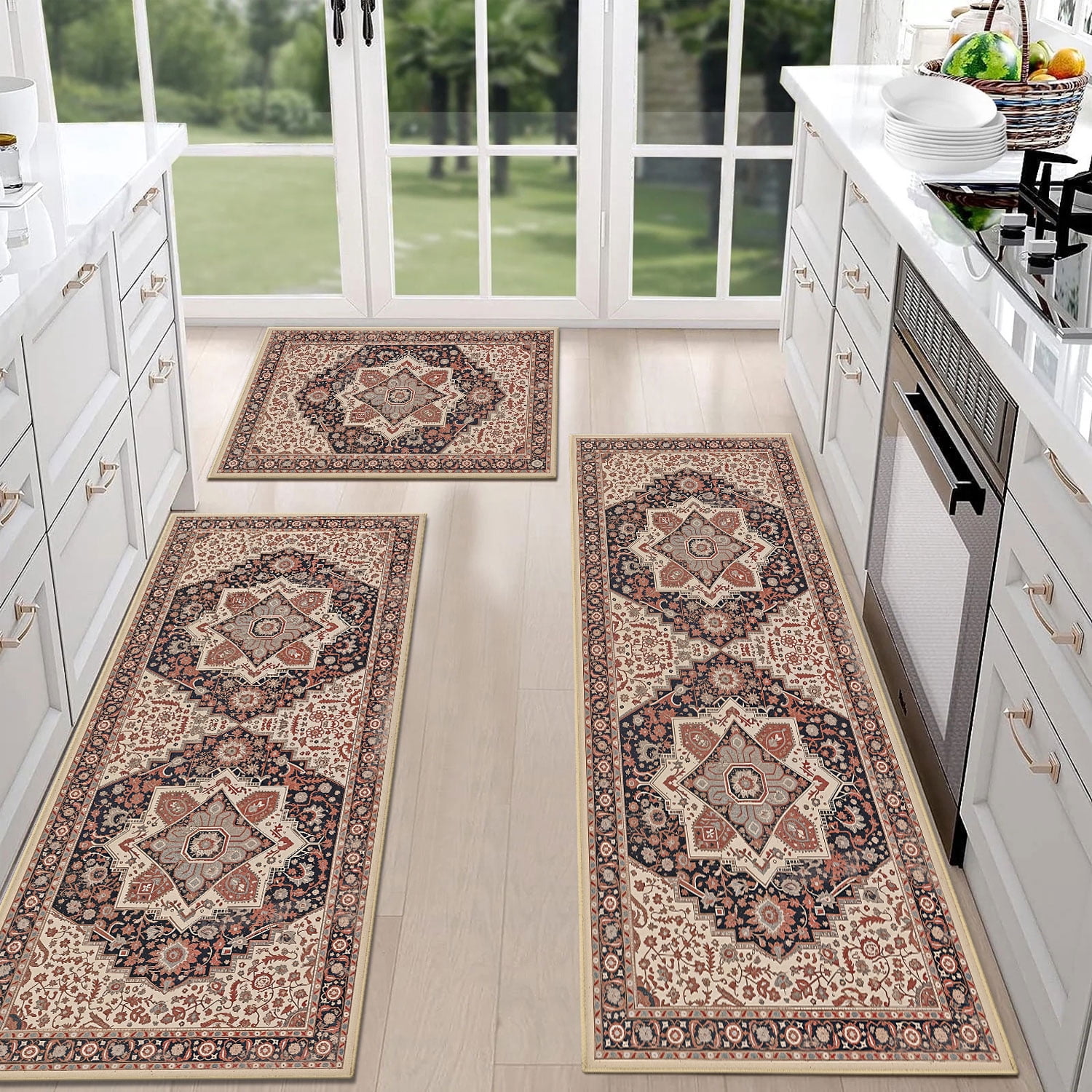 Kitchen Dish Rug TECHVIDA Kitchen Rugs 3 Piece Set,Non Slip Machine Washable Kitchen Rug ...