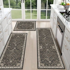Visual Reference: Techvida Kitchen Rug Set 3 Piece Gray Washable Farmhouse Floor