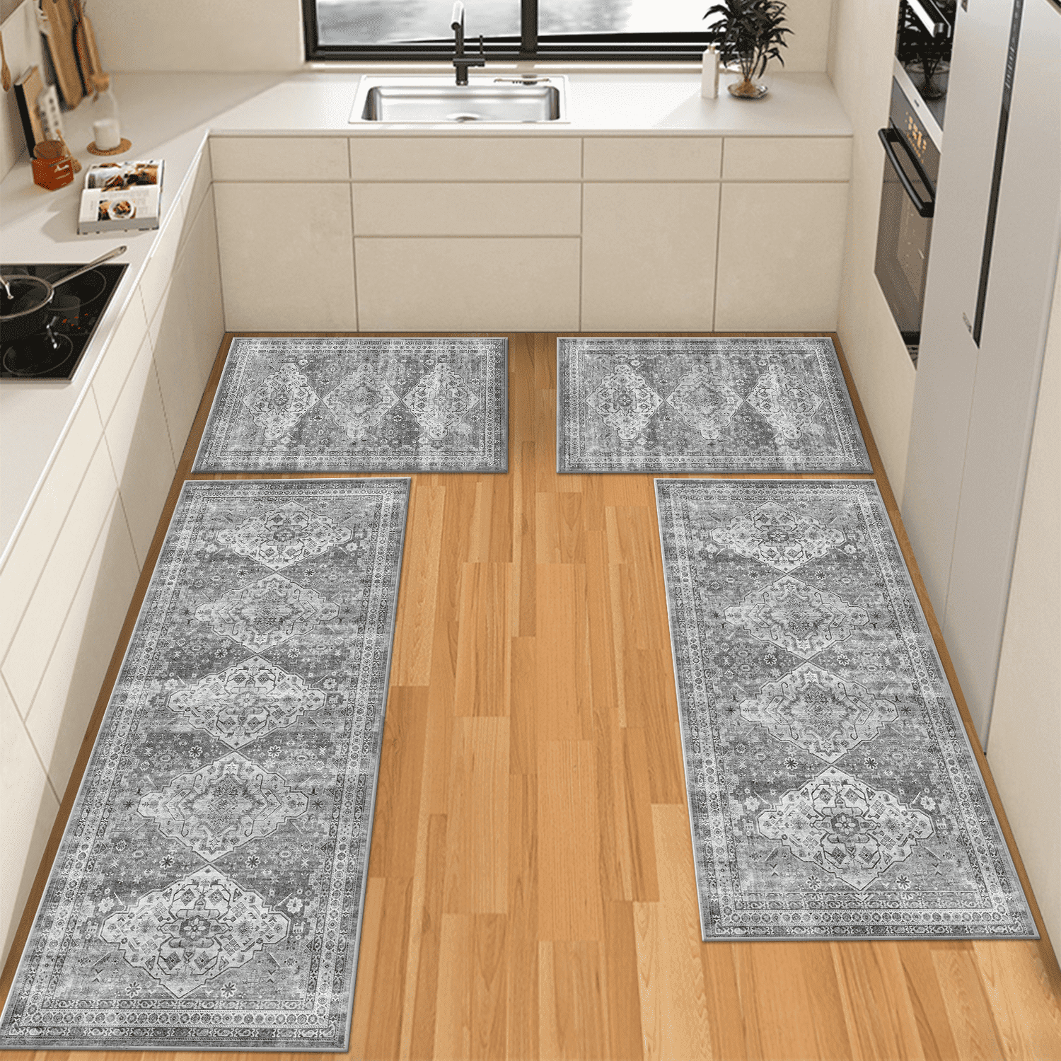 TECHVIDA Kitchen Rugs 4 Piece Set,Boho kitchen mats for floor, Non-Slip ...