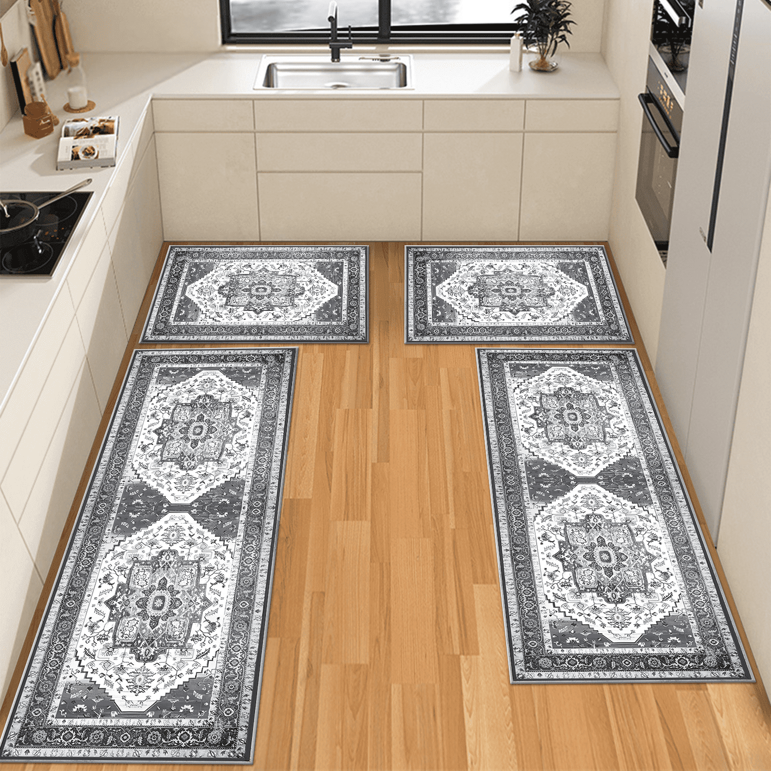TECHVIDA, Kitchen Rugs, 4 Piece Set, Vintage Abstract Designs - Walmart.com
