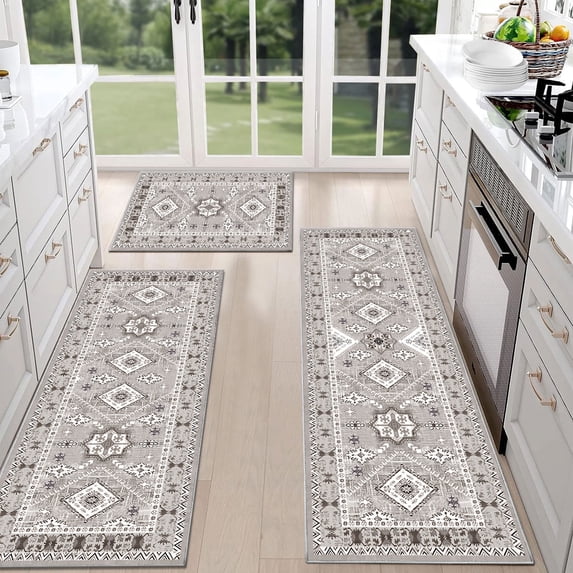TECHVIDA Kitchen Rugs 3 Piece Set,Kitchen Mats for Floor,Non-Slip Machine Washable, Boho Farmhouse Hallway Doormat for Holiday