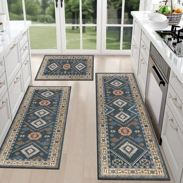 TECHVIDA Kitchen Rugs Sets of 3, Kitchen Floor Mat Carpet, Washable Non Slip Kitchen Runner Rug, Boho Farmhouse Hallway Doormat for Home Decor