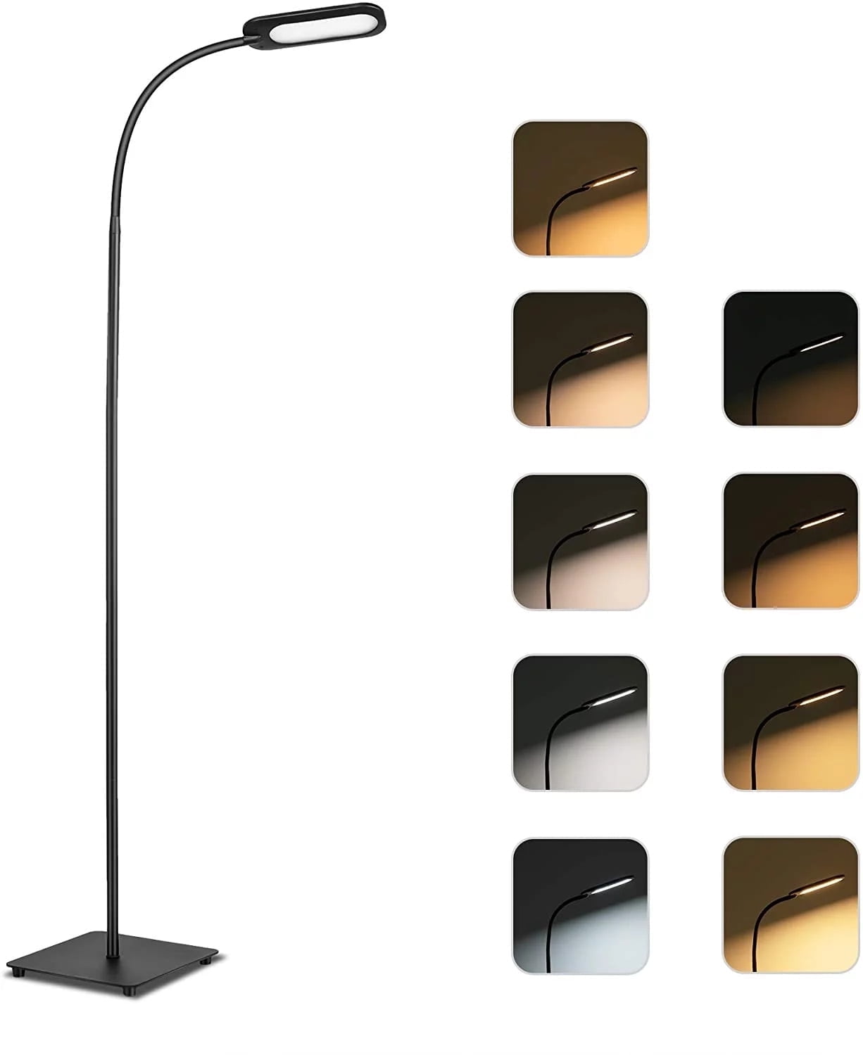 TECKIN Floor Lamp, Dimmable Black Lamp with 5 Color& 4 Brightness and Adjustable Gooseneck