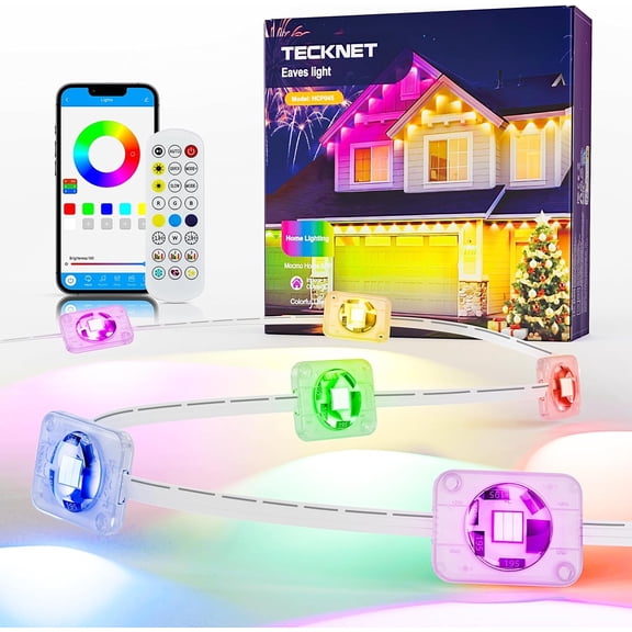 TECKNET 100FT Permanent Outdoor Lights, Smart RGBIC LED Christmas Lights, Preset/DIY Modes, Dual Music Sync, IP67 Waterproof Outdoor Lighting for Holiday & Party Decorations