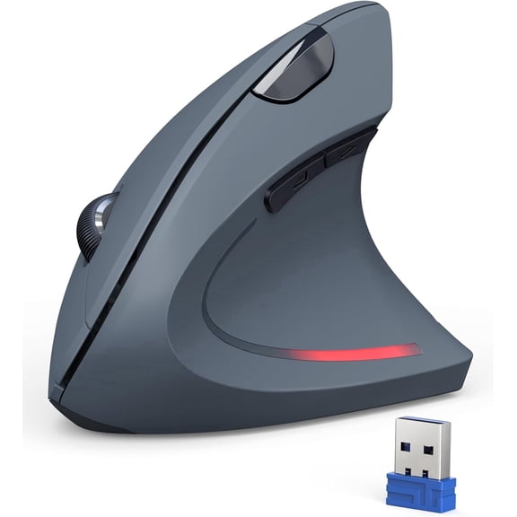TECKNET 2.4G Ergonomic Mouse Vertical Wireless - 4800 DPI Optical Carpal Tunnel Mouse Right Hand, 5 Adjustable DPI, Quiet Clicks, 6 Buttons for Laptop, Desktop, PC, Computer - Grey