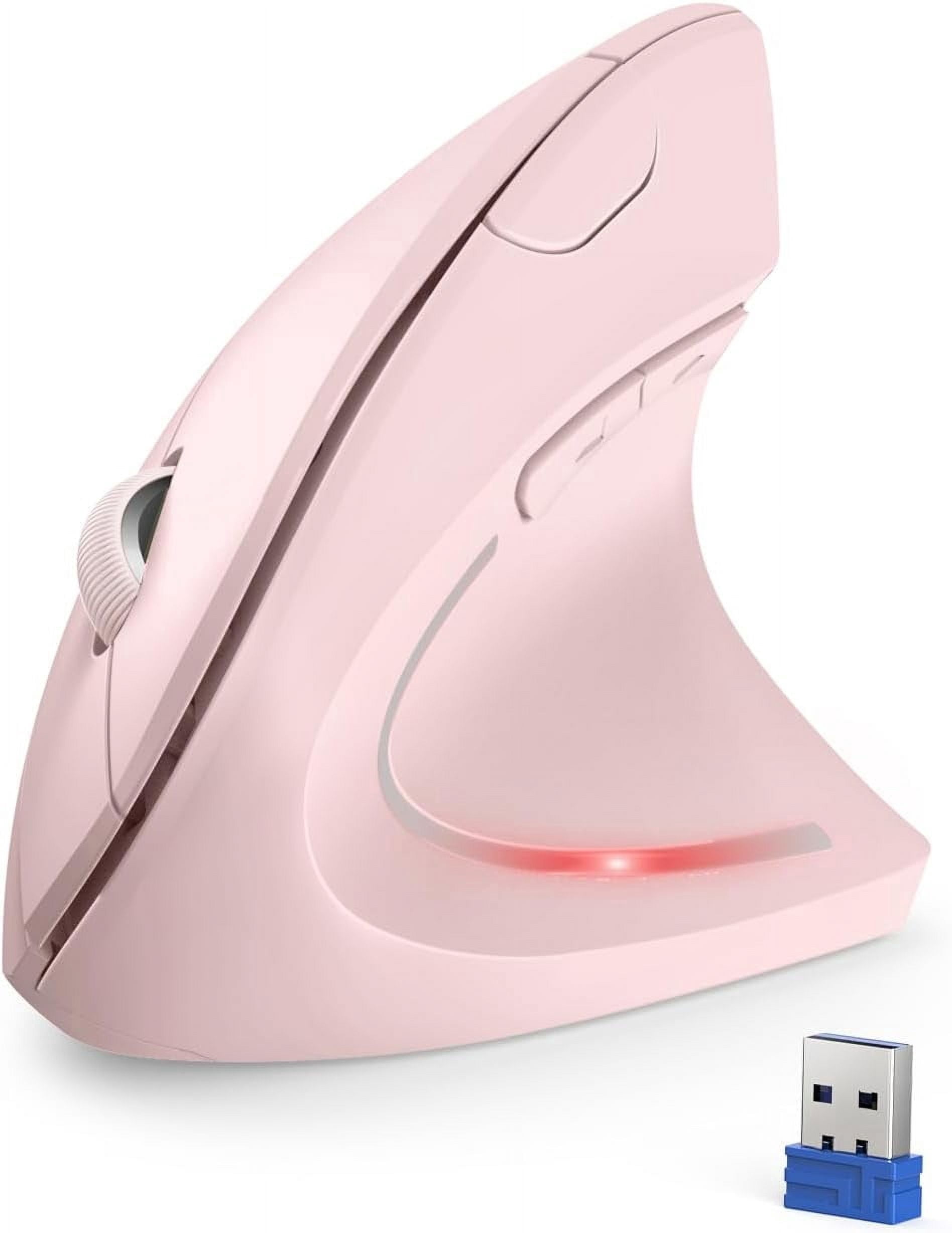 TECKNET 2.4G Ergonomic Mouse Vertical Wireless - 4800 DPI Optical Carpal Tunnel Mouse Right Hand, 5 Adjustable DPI, Quiet Clicks, 6 Buttons for Laptop, Desktop, PC, Computer - Pink