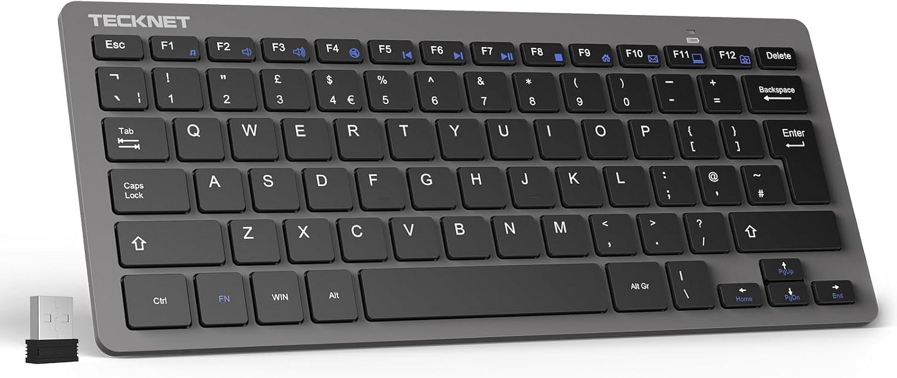 TECKNET 2.4G Wireless Keyboard, Small Wireless Keyboard with Media ...