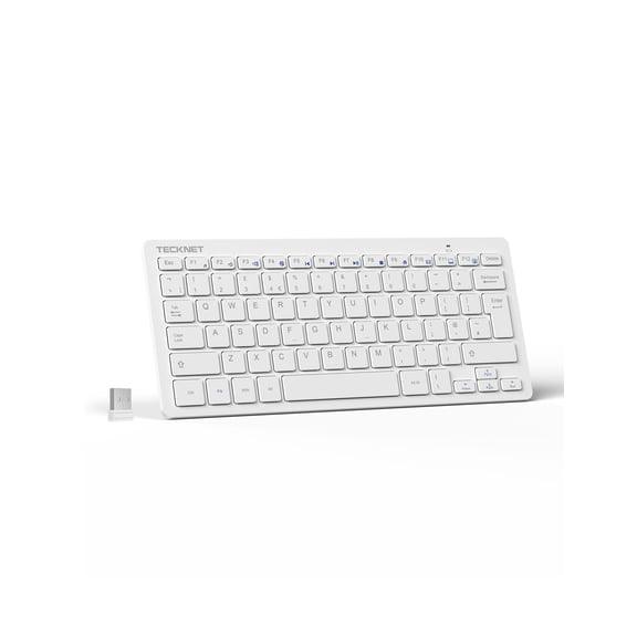 TECKNET BASICS 2.4G Wireless Keyboard, Ultra Slim Compact Computer Keyboard with Media Hotkeys, Silent Small USB Keyboard for Laptop PC Desktop Smart TV Notebook Chromebook-Silver