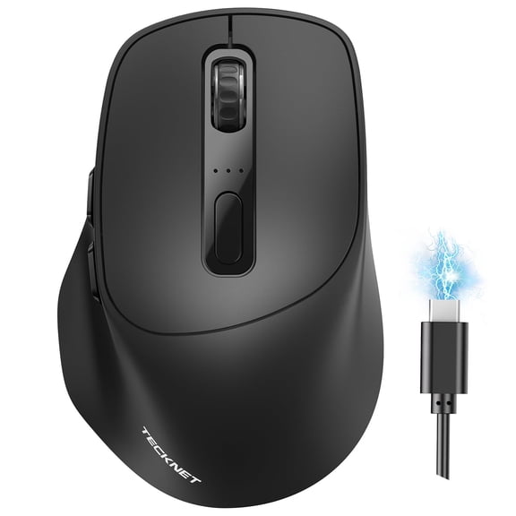 TECKNET 3-Device Wireless Mouse, Rechargeable Dual-Mode (2.4G & BT 5.0), Silent USB-A & Bluetooth Mouse, 6-DPI up to 4800, Wide Compatibility - Black