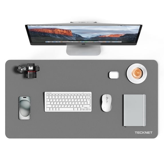 TECKNET BASICS Gaming Mouse Pad, Large Double-Sided Waterproof Desk Mat with Keyboard Pad for Home & Office - Grey