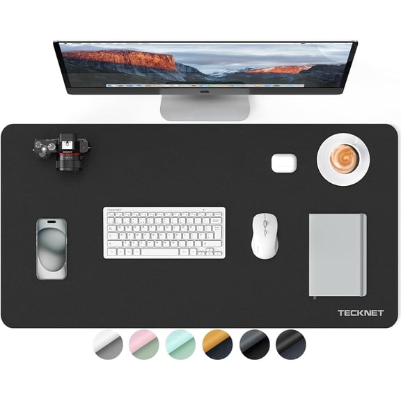 TECKNET BASICS 31.5"x15.8" Leather Desk Mat, Large Double-Sided Waterproof Blotter Pad for Office & Home - Black