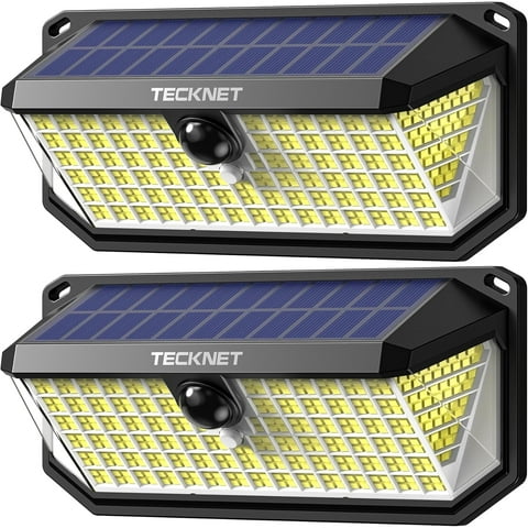 TECKNET 416 LED Solar Lights Outdoor Waterproof, 300° Angle & 3 Lighting Modes Motion Sensor Outdoor Lights, 2 Pack Solar Powered Flood Wall Lights IP66 for Home Patio Fence Yard Deck Garage Street