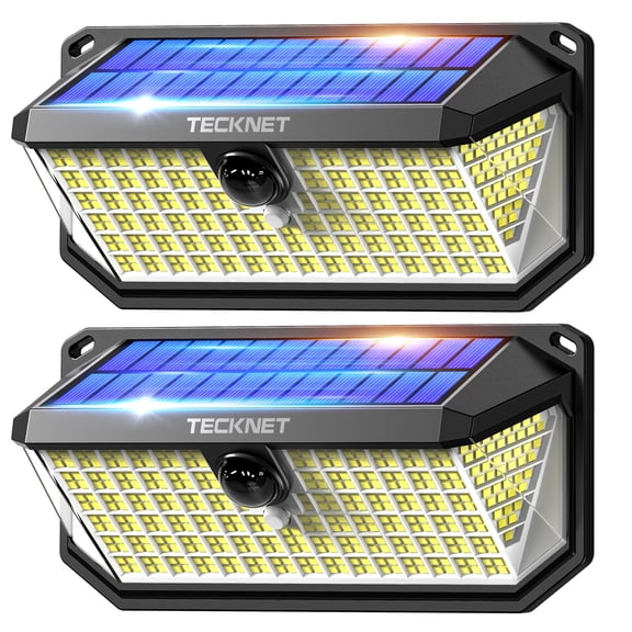 TECKNET 416 LED Solar Lights Outdoor Waterproof, 300° Angle & 3 Lighting Modes Motion Sensor Outdoor Lights, 2 Pack Solar Powered Flood Wall Lights IP66 for Home Patio Fence Yard Deck Garage Street