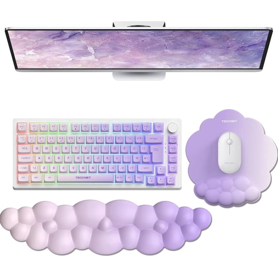 TECKNET BASICS Cloud Ergonomic Mouse Pad with Wrist Rest, Memory Foam Support & Non-Slip Base for Pain Relief, Office & Gaming,Gradient Purple