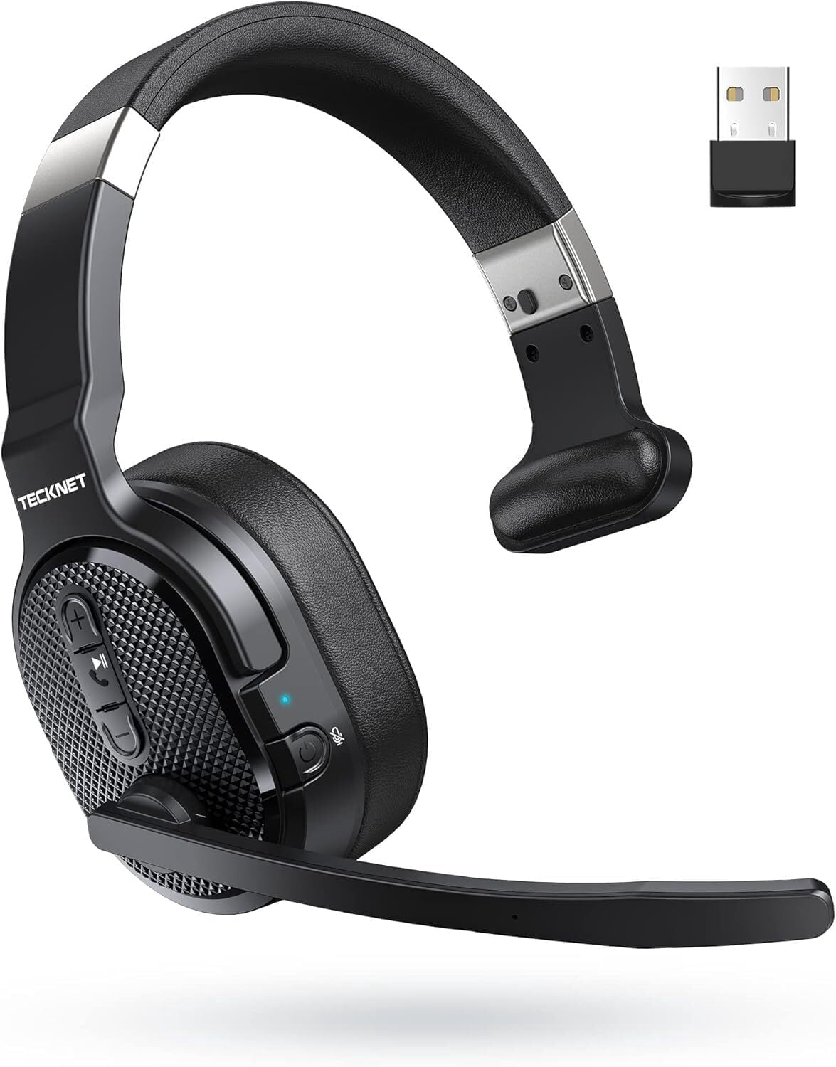 TECKNET Bluetooth Headset,Computer Bluetooth Headset with Microphone,AI Noise Canceling Headphones Dongle for PC Phone Laptop Office Home