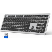 TECKNET BASICS Bluetooth Keyboard, Rechargeable 4-Device 2.4G+BT Ultra-Slim Full Size Wireless Keyboard with Quiet Typing, Adjustable Stand & 12 Multimedia Keys for PC, Laptop, Smart TV, Phone