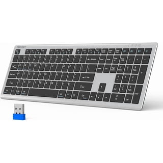 TECKNET BASICS Bluetooth Keyboard, Rechargeable 4-Device (2.4G+BT) Ultra-Slim Full Size Wireless Keyboard with Quiet Typing, Adjustable Stand & 12 Multimedia Keys for PC, Laptop, Smart TV, Phone