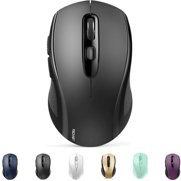 TECKNET Bluetooth Mouse, 2-in-1(BT 5.0/3.0+2.4Ghz) 4000DPI Wireless Mice with USB Connect Available for Laptop Computer, Portable PC Mouse Bluetooth for Mac (USB-A+BT Wireless Connect, Black)