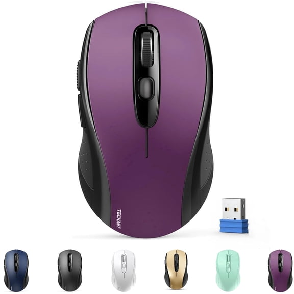 TECKNET Bluetooth Mouse, 4000DPI Wireless Mice for Laptop 2-in-1(BT 5.0/3.0+2.4Ghz) Computer Mouse with USB Receiver for Mac (USB-A+Bluetooth, Purple)