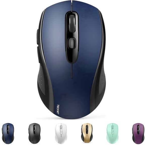 TECKNET Bluetooth Mouse, 4000DPI Wireless Mice for Laptop 2-in-1(BT 5.0/3.0+2.4Ghz) Computer Mouse with USB Receiver for Mac (USB-A+Bluetooth, Blue)