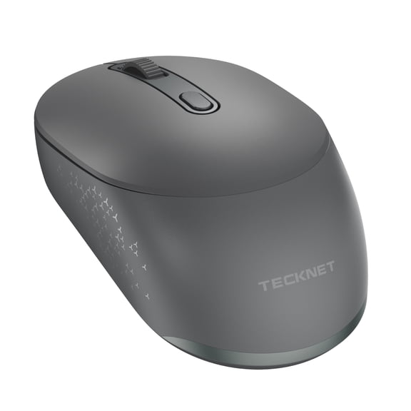 TECKNET Bluetooth Wireless Mouse, Bluetooth 5.0 & 2.4G USB Receiver, Compact & Portable, Silent Click, Ergonomic Symmetrical Design, 18-Month Battery, Adjustable DPI, Wide Compatibility - Grey
