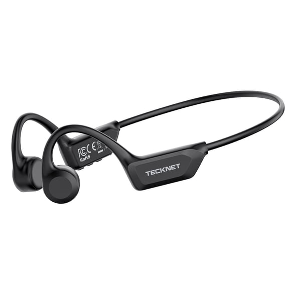 TECKNET Bone Conduction Headphones, Bluetooth V6.0 Open Ear Wireless Headphones, 10H Playtime & IPX5 Sweat Resistant, Secure Comfortable Fit Built-in Mic, Sports Earbuds for Running & Workout, Black