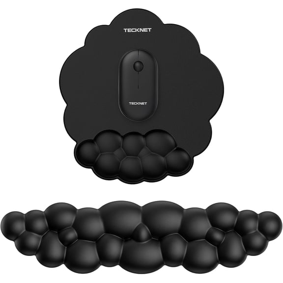 TECKNET Cloud Ergonomic Mouse Pad with Wrist Rest, Memory Foam Support & Non-Slip Base for Pain Relief, Office & Gaming, Black
