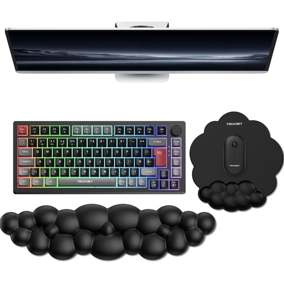TECKNET BASICS Cloud Ergonomic Mouse Pad with Wrist Rest, Memory Foam Support & Non-Slip Base for Pain Relief, Office & Gaming, Black