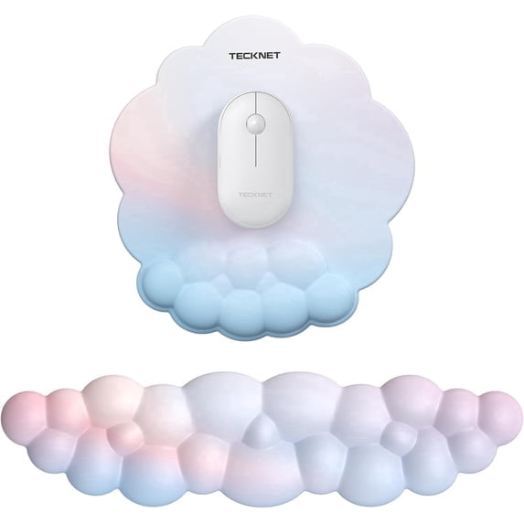 TECKNET BASICS Cloud Ergonomic Mouse Pad with Wrist Rest, Memory Foam Support & Non-Slip Base for Pain Relief, Office & Gaming, Rainbow