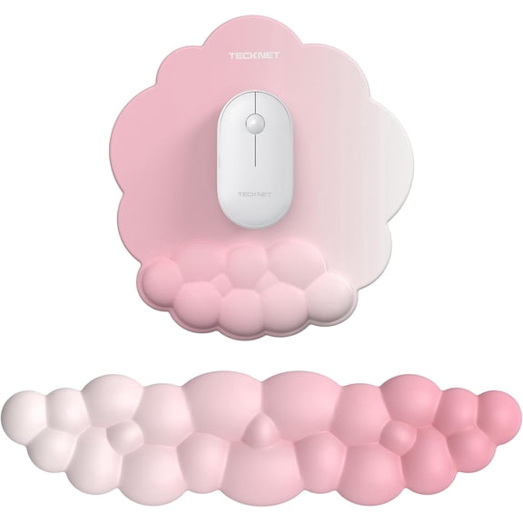 TECKNET Cloud Ergonomic Mouse Pad with Wrist Rest, Memory Foam Support & Non-Slip Base for Pain Relief, Office & Gaming, Pink