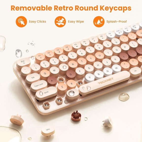 TEIMA Colorful Wireless Keyboard & Mouse Combo, Dual Bluetooth & 2.4G, Quiet Retro Typewriter Style, Full Size Bubble Keyboard with Number Pad, Aesthetic Desk Set for Laptop/PC/Office
