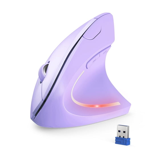 TECKNET Ergonomic Mouse, 4800 DPI Wireless Vertical Mouse with 5 Adjustable DPI Levels, 2.4GHz Optical Carpal Tunnel Mouse, 6 Buttons Wireless Mouse for Laptop, Desktop, PC, MacBook - Light Purple