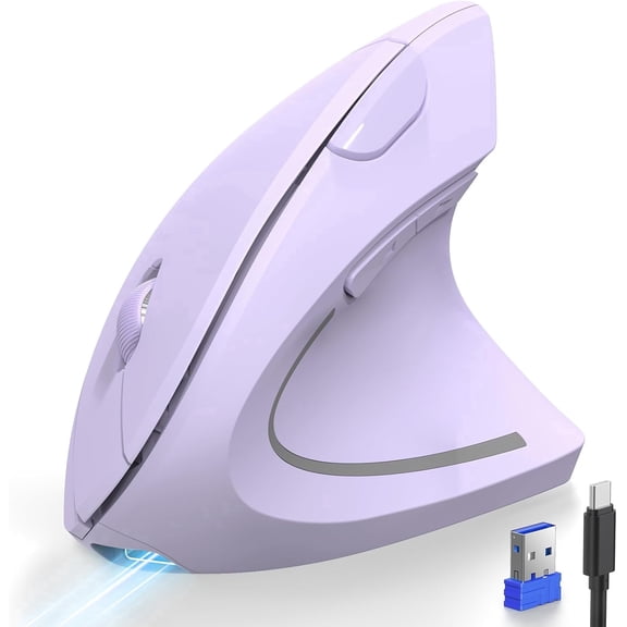 Ergonomic Mouse Rechargeable Bluetooth - 4800 DPI Vertical Mice 6 Adjustable Levels, Wireless Optical Carpal Tunnel Mouse Right Hand, Multi Device for Laptop, PC, Computer, MacBook - Purple
