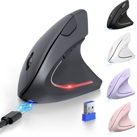 Ergonomic Mouse Rechargeable Bluetooth - 4800 DPI Vertical Mice 6 Adjustable Levels, Wireless Optical Carpal Tunnel Mouse Right Hand, Multi Device for Laptop, PC, Computer, MacBook - Grey