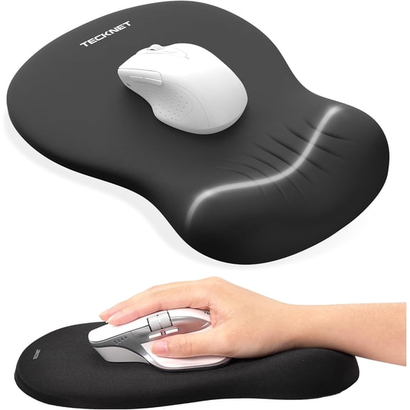TECKNET BASICS Ergonomic Mouse Pad with Wrist Rest, Memory Foam Support, Smooth Non-Slip Base for Laptop/PC, Pain Relief for Home Office Gaming, Black