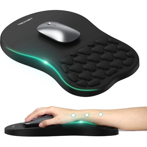 TECKNET BASICS Ergonomic Mouse Pad, Memory Foam with Massage Design, Non-Slip PU Base for Pain Relief, 12*8"for Desk Home Office Gaming, Black