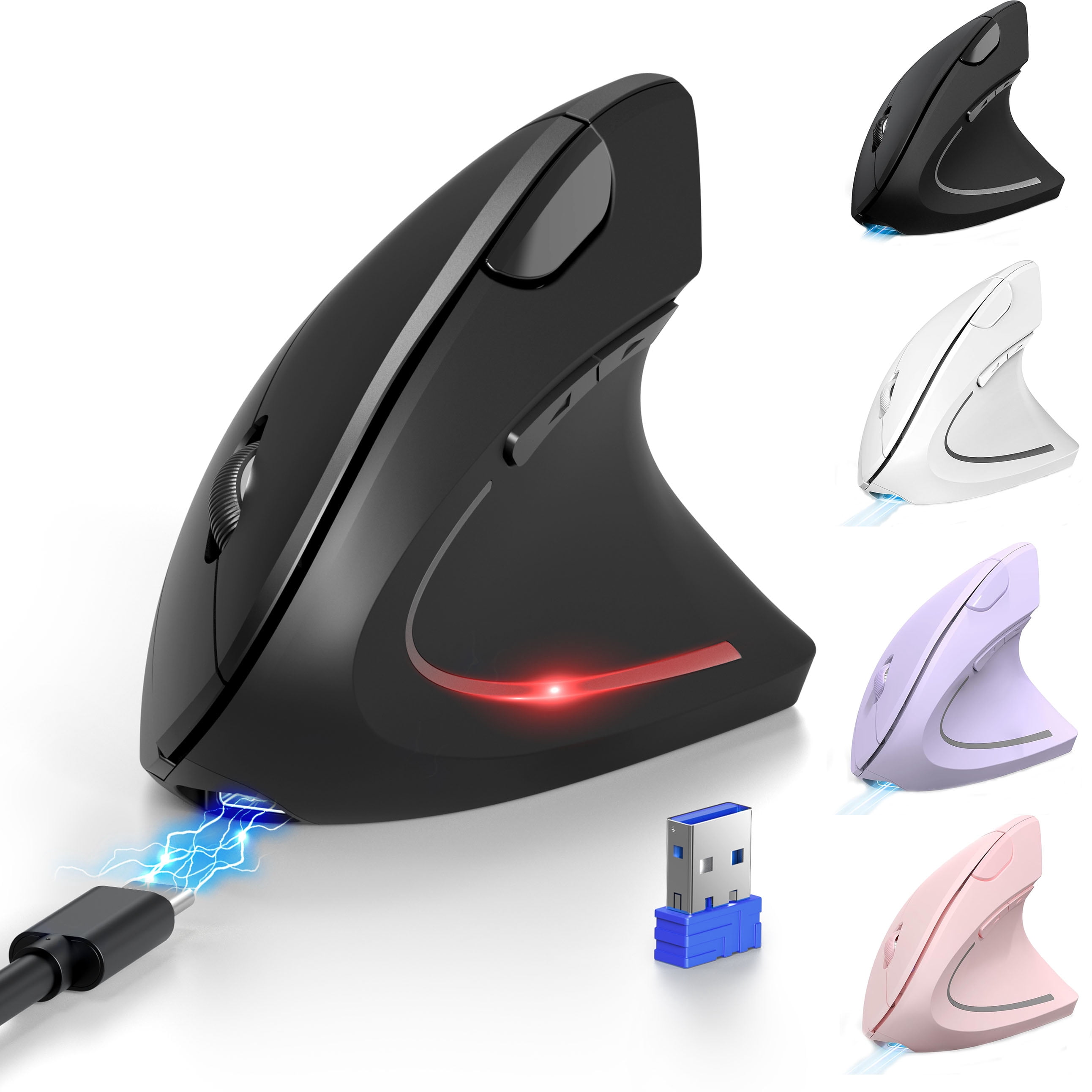 TECKNET Ergonomic Mouse, Rechargeable 2.4G+Bluetooth Vertical Mice 6 DPI Adjustable, Wireless Optical Carpal Tunnel Mouse Right Hand, Multi Device for Laptop, PC, Computer, MacBook, iPad - Black