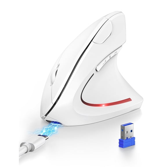 TECKNET Ergonomic Mouse, Rechargeable 2.4G+Bluetooth Vertical Mice 6 DPI Adjustable, Wireless Optical Carpal Tunnel Mouse Right Hand, Multi Device for Laptop, PC, Computer, MacBook, iPad - White
