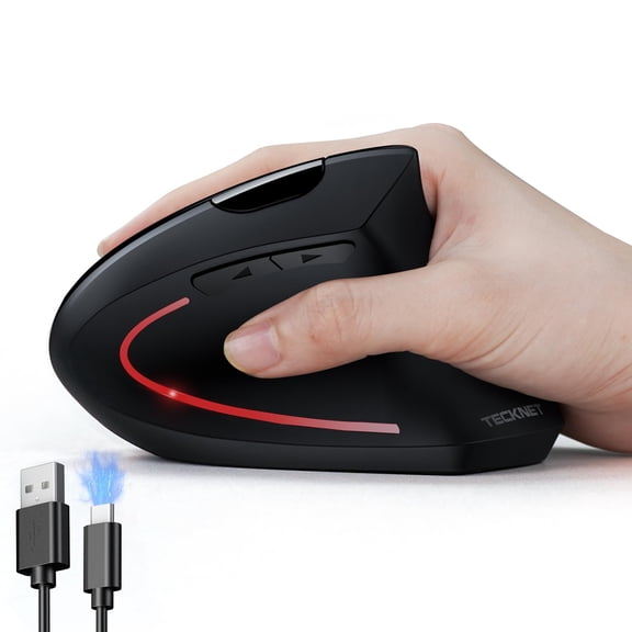 TECKNET Ergonomic Mouse, Rechargeable Vertical Ergo Mouse Wireless 800-4800 Levels 5 Adjustable DPI, Silent 2.4GHz Optical Carpal Tunnel Mouse for Right Hand, USB Wireless Mice for Laptop, PC
