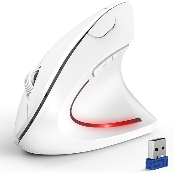 TECKNET Ergonomic Mouse, Wireless Bluetooth Vertical Mouse, 4800 DPI Optical Tracking, 6 Adjustable DPI, Quiet Clicks, 2.4GHz with USB A Receiver, 6 Buttons, Wide Compatibility - White