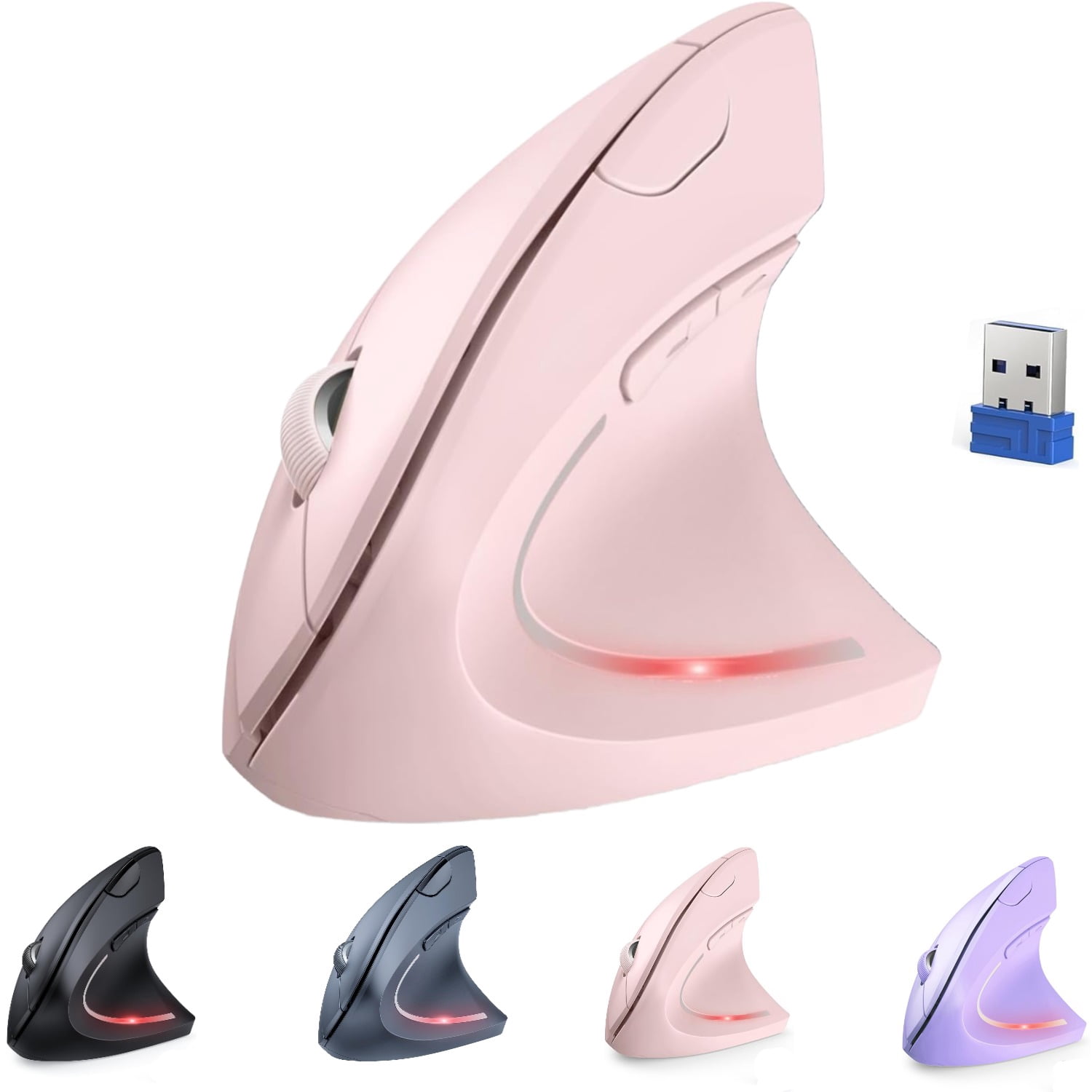 TECKNET Ergonomic Wireless Vertical Mouse - 4800 DPI, 5 Adjustable Levels, 2.4GHz Optical, 6 Buttons for Carpal Tunnel - Laptop, Desktop, PC, MacBook Compatible - Pink