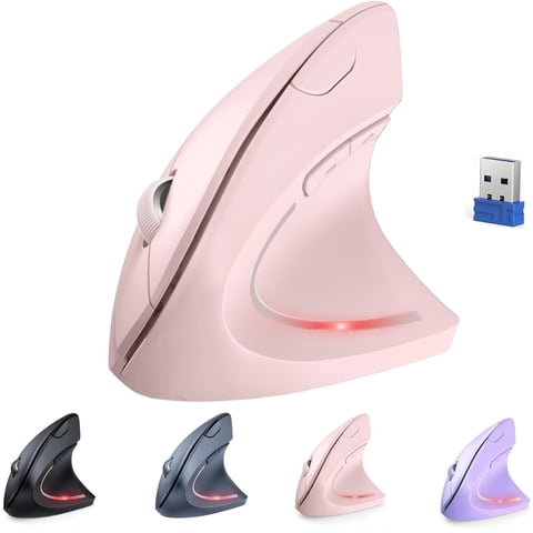 TECKNET Ergonomic Wireless Vertical Mouse - 4800 DPI, 5 Adjustable Levels, 2.4GHz Optical, 6 Buttons for Carpal Tunnel - Laptop, Desktop, PC, MacBook Compatible - Pink