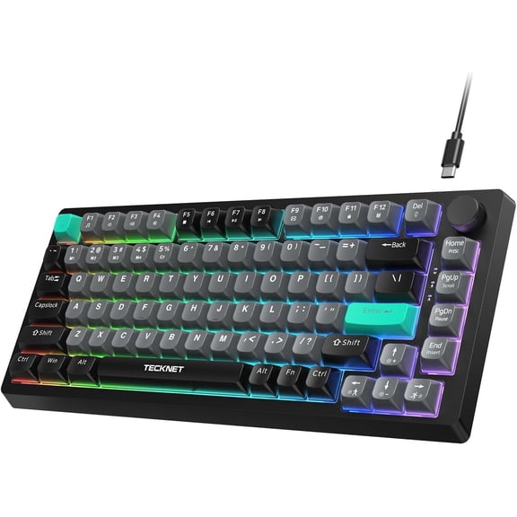 TEIMA Gaming Keyboard, 75% Wired Keyboard, RGB Backlit, 82-Keys with Volume Knob Control, 26 Keys Anti-ghosting, Whisper Quiet Gaming Switch Travel Friendly for Windows Laptop PC Mac-Grey